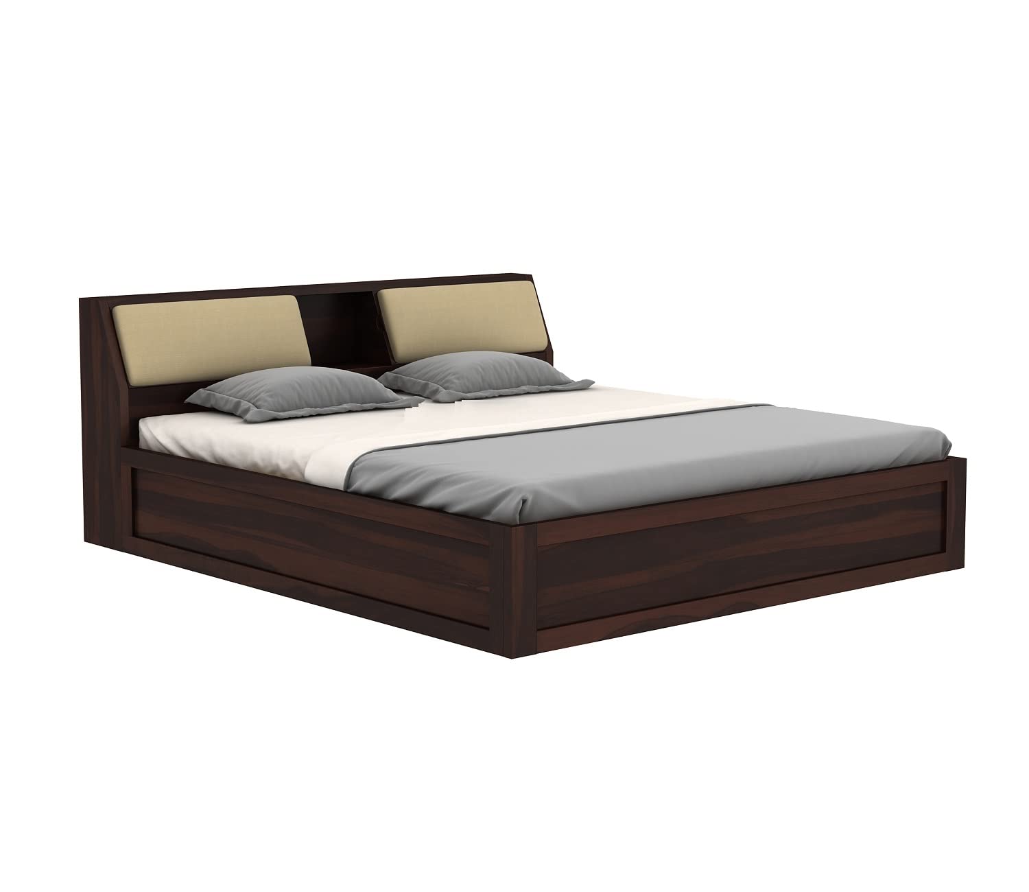 STRATA FURNITURE Sheesham Wood King Size Bed with Box Storage Wooden Double Bed Cot Bed Furniture for Bedroom Living Room Home - (Walnut Finish)