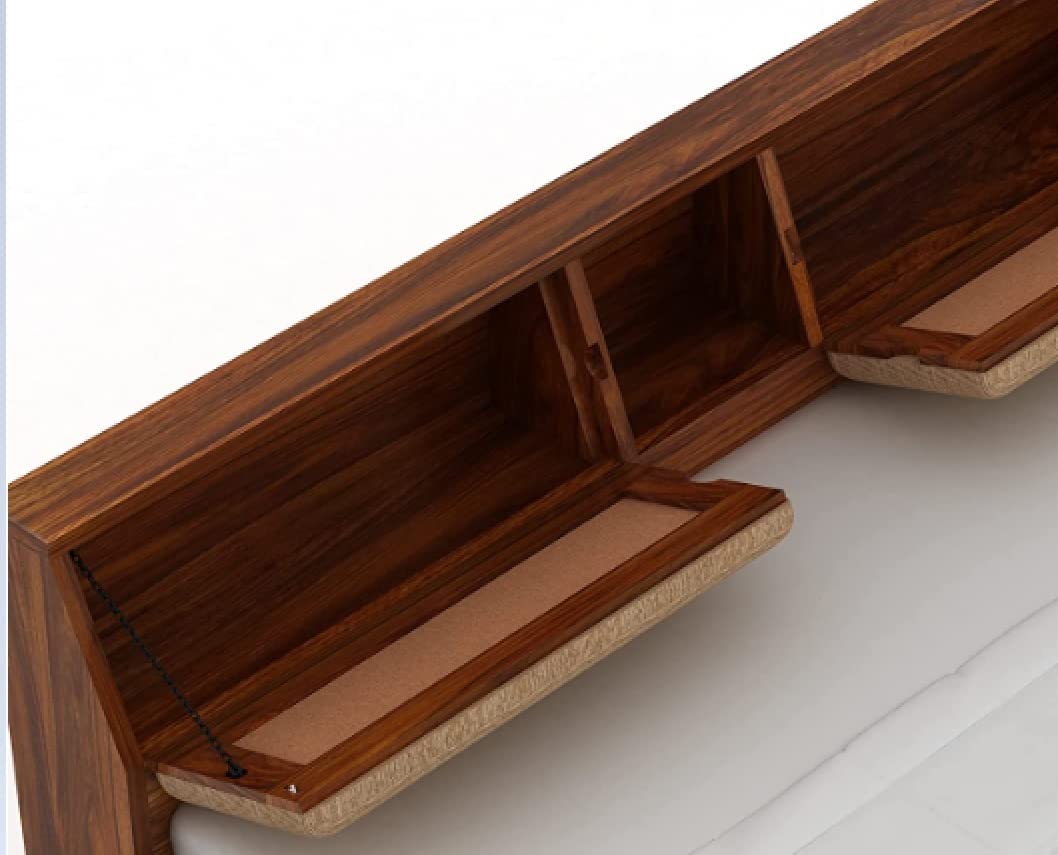 STRATA FURNITURE Sheesham Wood Queen Size Bed with Box Storage Wooden Double Bed Cot Bed Furniture for Bedroom Living Room Home (Honey Finish)