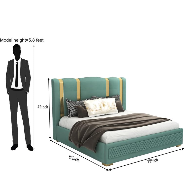 STRATA FURNITUR Sheesham Wood King Size Platfrom Bed with Box Storage and Upholstered Headboard | Modern Wooden Double Bed Cot Palang Furniture for Bedroom, Hotels, Living Room, and Home (Greendust)