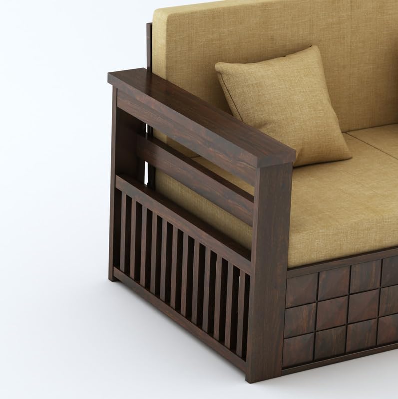 STRATA FURNITURE Sheesham Wood 3 Seater Sofa Set for Living Room Home Office Solid Wooden Three Seater Sofa Set Furniture (Walnut Finish)