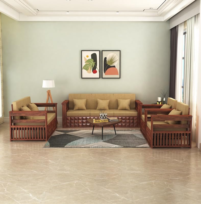 STRATA FURNITURE Sheesham Wood 1 Seater Sofa Set for Living Room Home Office Solid Wooden Single Seater Sofa Set Furniture (Honey Finish)