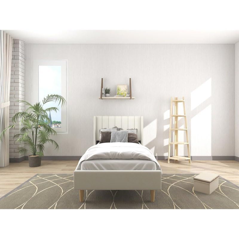 STRATA FURNITURE Upholstered Single Size Bed Without Storage for Bedroom Furniture Solid Wood Fabric Bed Wooden Single Bed Cot Palang for Home Living Room and Hotels (White)