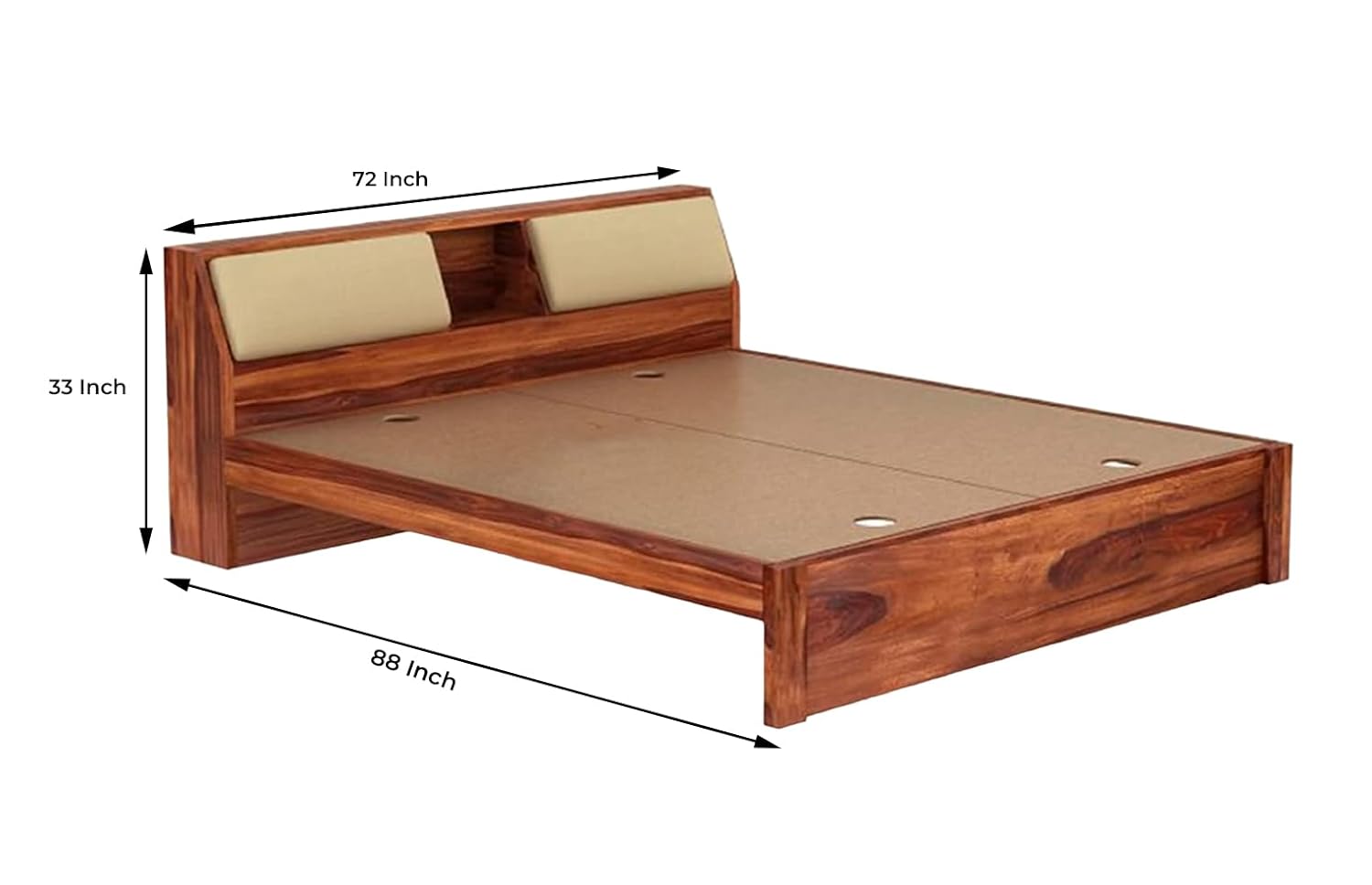 STRATA FURNITURE Sheesham Wood King Size Double Bed Without Storage Wooden Palang Cot for Bedroom Living Room Furniture (Honey Finish)