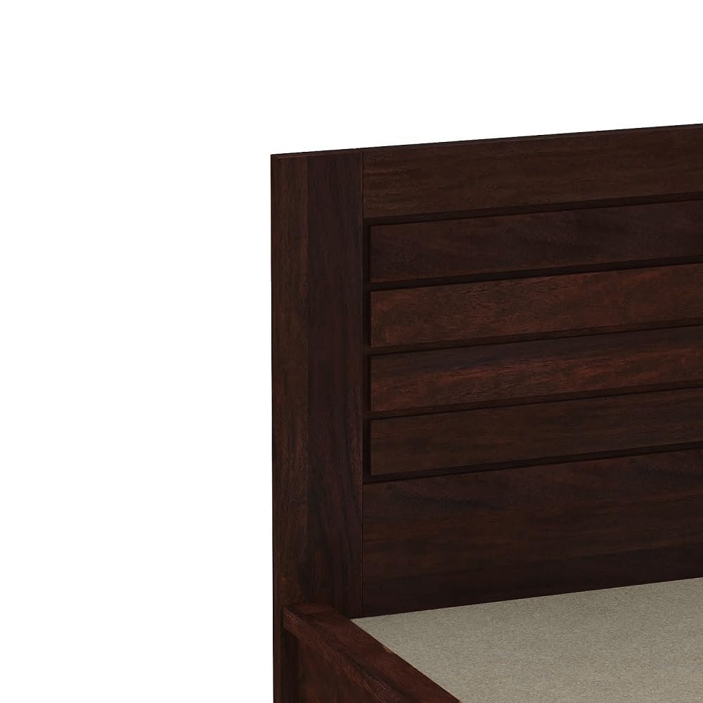 STRATA FURNITURE Sheesham Wood Queen Size Bed with Drawer Storage Wooden Double Bed Cot Bed Furniture for Bedroom Living Room Home (Walnut Finish)