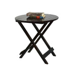 STRATA FURNITURE Sheesham Wood Round Folding Coffee Table Wooden Teapoy Table for Living Room Home Office - (Black Finish)