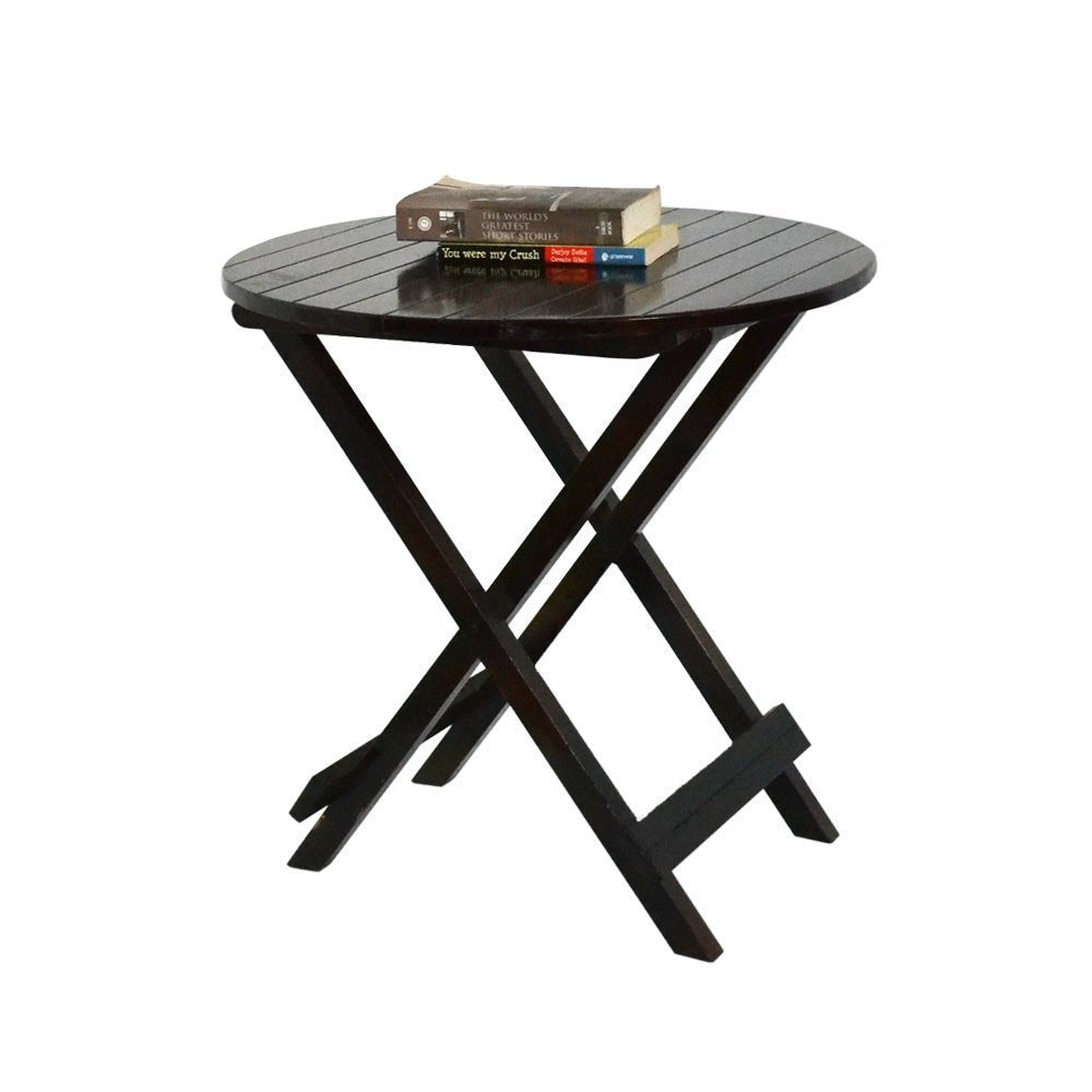 STRATA FURNITURE Sheesham Wood Round Folding Coffee Table Wooden Teapoy Table for Living Room Home Office - (Black Finish)