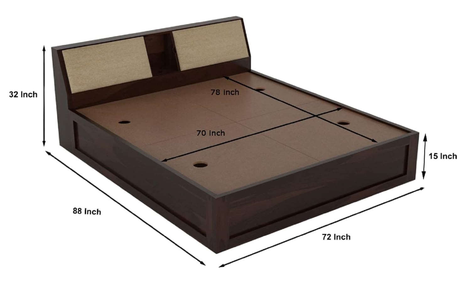 STRATA FURNITURE Sheesham Wood Queen Size Bed with Box and Headboard Storage for Bedroom Home (Walnut Finish)