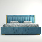 STRATA FURNITUR Upholstered Queen Size Bed with Box Storage for Bedroom Furniture Solid Wood Fabric Bed Wooden Double Bed Cot Palang for Home Living Room and Hotels (Blue)