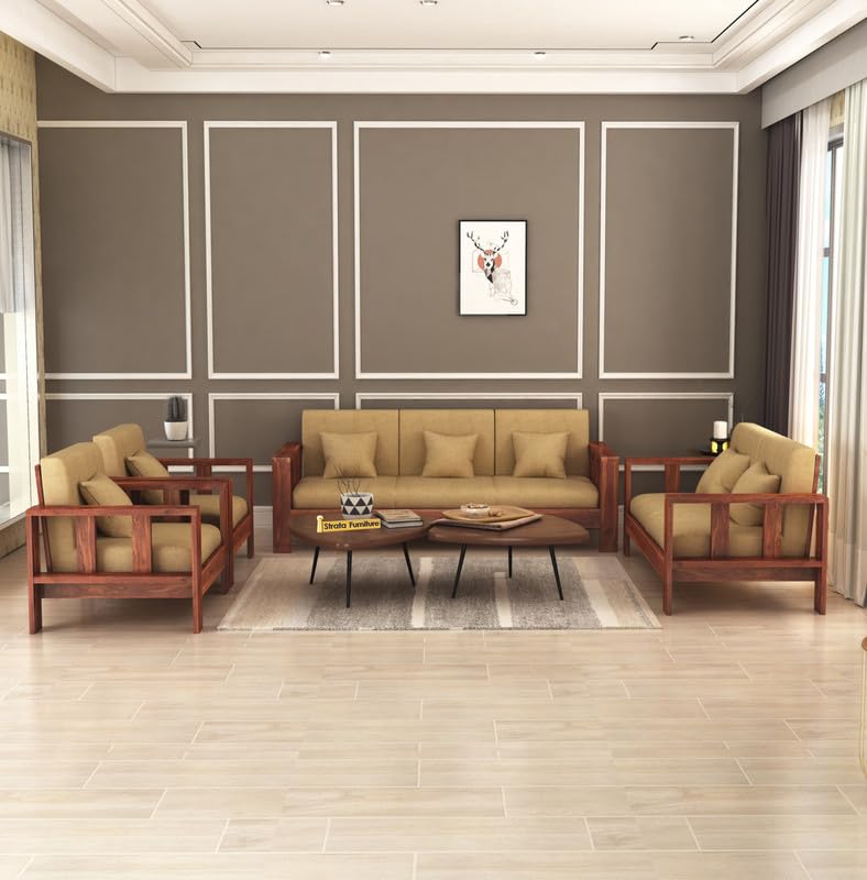STRATA FURNITURE Sheesham Wood 3 Seater Sofa Set for Hall Home Office Living Room Solid Wooden Three Seater Sofa Set Furniture (Honey Finish) Visit the STRATA FURNITURE Store