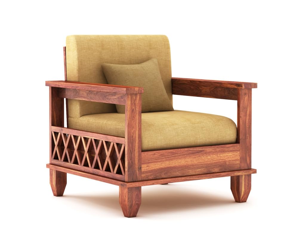 STRATA FURNITURE Sheesham Wood 1 Seater Sofa Set for Living Room Hall Home Solid Wooden Single Seater Sofa Set Furniture (Honey Finish)