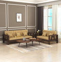 STRATA FURNITURE Sheesham Wood 5 Seater Sofa Set for Hall Home Office Living Room Solid Wooden 3+2 Seater Sofa Set Furniture (Walnut Finish)