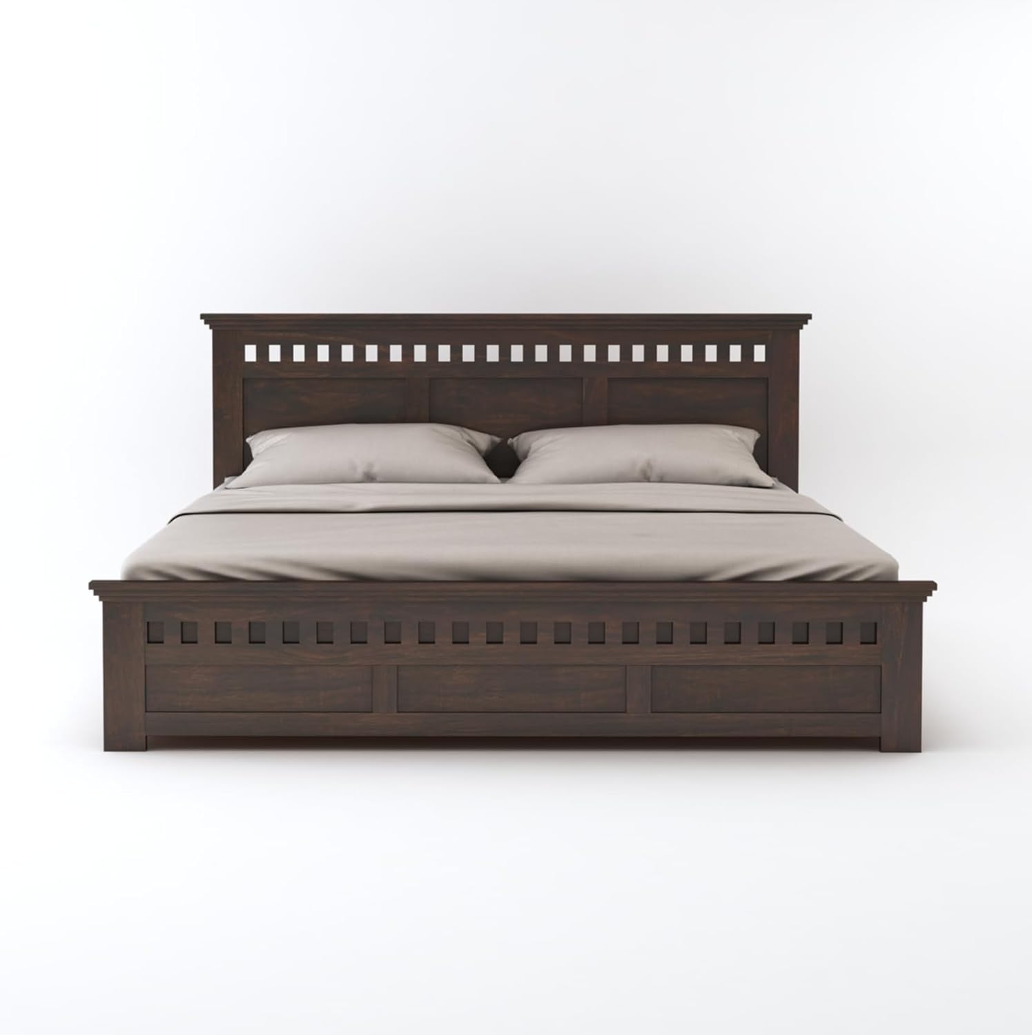 STRATA FURNITURE Solid Sheesham Wood Queen Size Bed with Box Storage | Wooden Double Bed Cot Palang Furniture for Bedroom Living Room and Home (Walnut Finish)