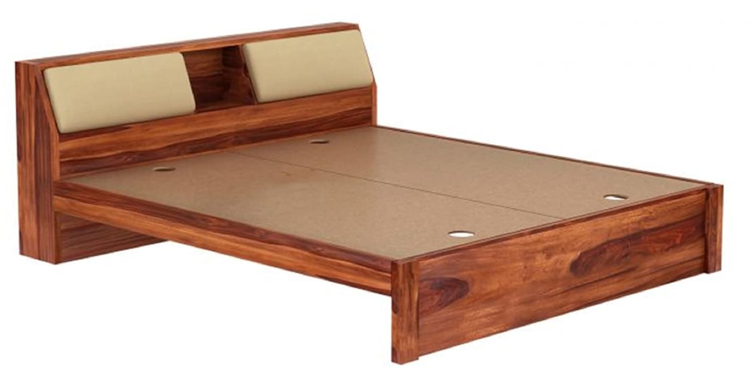 STRATA FURNITURE Sheesham Wood Queen Size Double Bed Without Storage Wooden Palang Cot for Bedroom Living Room Furniture (Honey Finish)