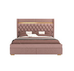 STRATA FURNITUR Sheesham Wood Queen Size Bed with Hydraulic Box Storage and Upholstery Tufted Headboard | Wooden Double Bed Cot Palang Furniture for Bedroom, Hotel, Living Room, and Home (Onion Pink)