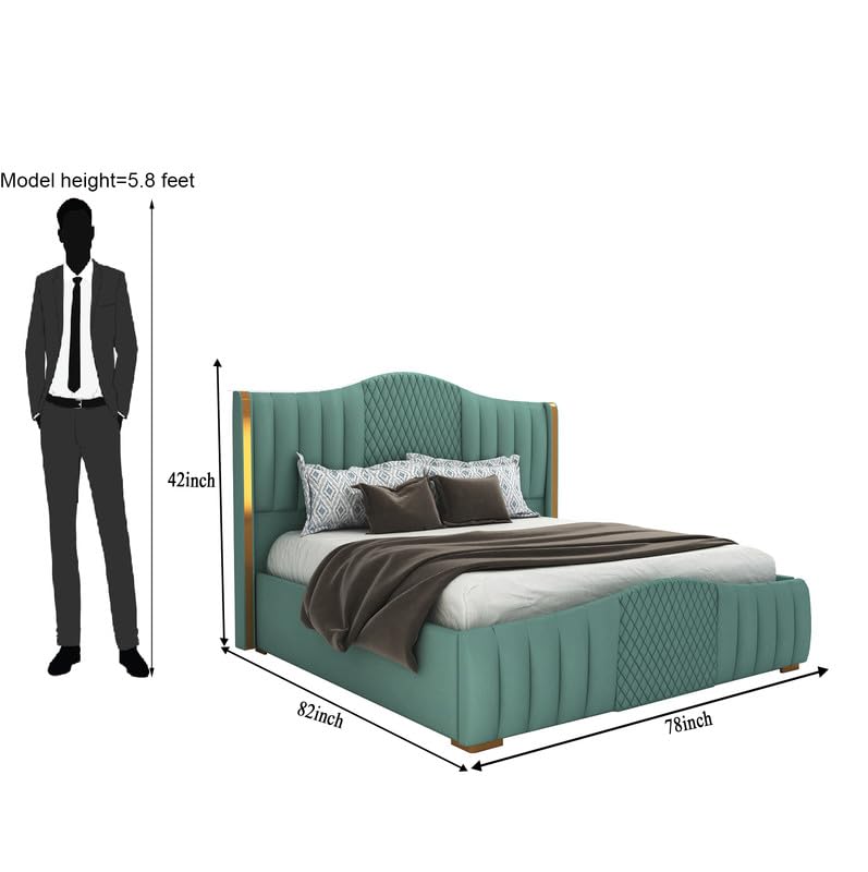 STRATA FURNITUR  Sheesham Wood King Size Platfrom Bed with Box Storage and Upholstered Headboard | Stylish Wooden Double Bed Cot Palang Furniture for Bedroom, Hotels, Living Room, and Home (Greendust)