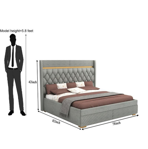 STRATA FURNITUR Sheesham Wood King Size Bed with Hydraulic Box Storage and Upholstery Tufted Headboard | Wooden Double Bed Cot Palang Furniture for Bedroom, Hotels, Living Room, and Home (Grey)