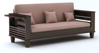 STRATA FURNITURE Sheesham Wood 3-Person Sofa Set for Living Room Office Home Wooden Sofa Cum Bed with Side Magzine Newspaper Holder (Walnut Finish)