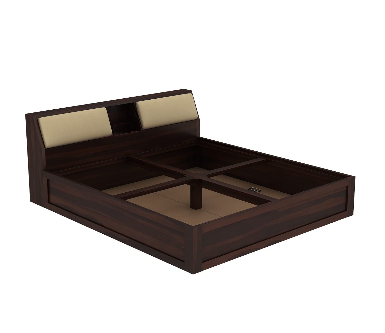 STRATA FURNITURE Sheesham Wood King Size Bed with Box Storage Wooden Double Bed Cot Bed Furniture for Bedroom Living Room Home - (Walnut Finish)