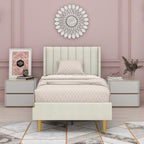 STRATA FURNITURE Upholstered Single Size Bed Without Storage for Bedroom Furniture Solid Wood Fabric Bed Wooden Single Bed Cot Palang for Home Living Room and Hotels (White)