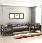 STRATA FURNITURE Solid Sheesham Wood 5 Seater SofaSet for Living Rooms 3+1+1 Wooden Sofa Set for Home and Office (Walnut Brown)