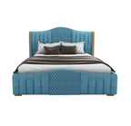 STRATA FURNITUR Sheesham Wood Queen Size Platfrom Bed with Box Storage and Upholstered Headboard | Stylish Wooden Double Bed Cot Palang Furniture for Bedroom, Hotels, Living Room, and Home (Blue)