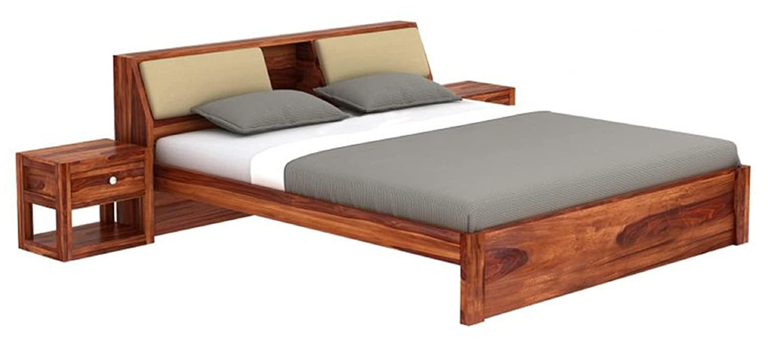 STRATA FURNITURE Sheesham Wood King Size Double Bed Without Storage Wooden Palang Cot for Bedroom Living Room Furniture (Honey Finish)