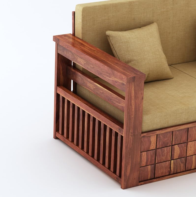 STRATA FURNITURE Sheesham Wood 3 Seater Sofa Set for Living Room Home Office Solid Wooden Three Seater Sofa Set Furniture (Honey Finish)