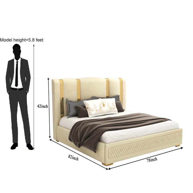 STRATA FURNITUR  Sheesham Wood King Size Platfrom Bed with Box Storage and Upholstered Headboard | Modern Wooden Double Bed Cot Palang Furniture for Bedroom, Hotels, Living Room, and Home (Beige)