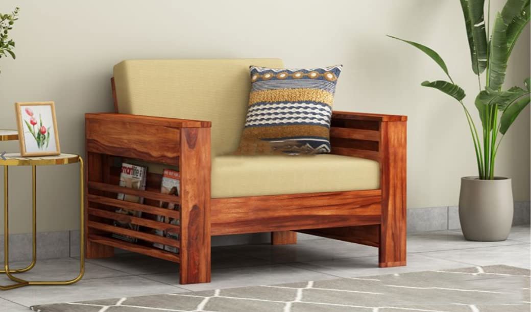 STRATA FURNITURE Sheesham Wood 5 Seater Sofa Set for Living Room Home Office 3+1+1 Solid Wood Sofa Set Wooden Sofa Set 5 Seater (Natural Teak Finish)