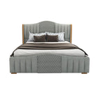 STRATA FURNITUR Sheesham Wood Queen Size Platfrom Bed with Box Storage and Upholstered Headboard | Stylish Wooden Double Bed Cot Palang Furniture for Bedroom, Hotels, Living Room, and Home (Grey)