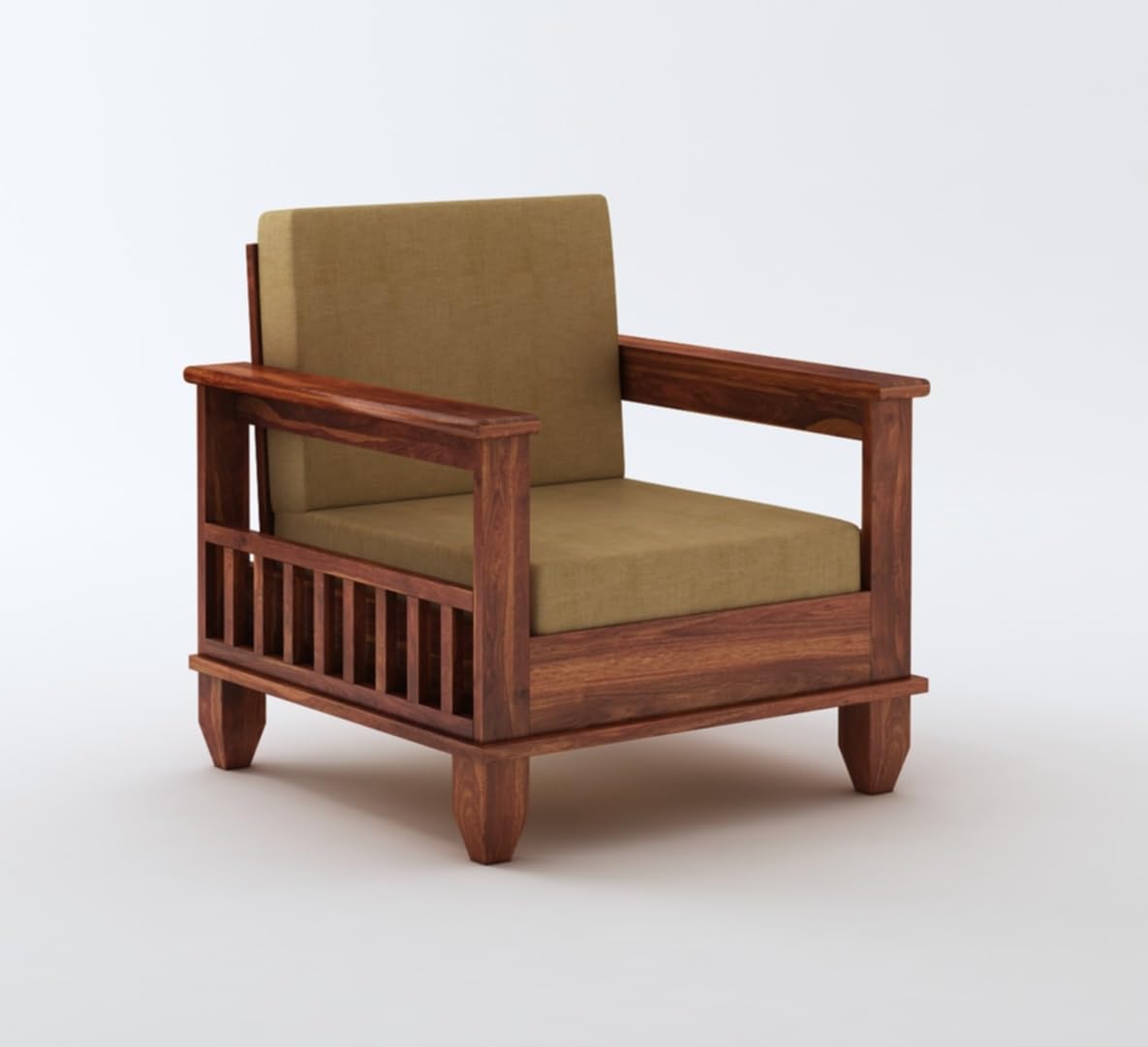STRATA FURNITURE Sheesham Wood 1 Seater Sofa Set for Living Room Home Office Hall Solid Wooden Single Seater Sofa Set Furniture (Honey Finish)