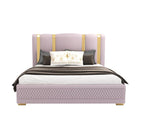 STRATA FURNITUR Sheesham Wood Queen Size Platfrom Bed with Box Storage and Upholstered Headboard | Modern Wooden Double Bed Cot Palang Furniture for Bedroom, Hotels, Living Room, Home (Light Purple)