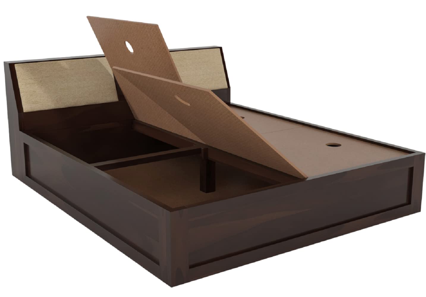 STRATA FURNITURE Sheesham Wood Queen Size Bed with Box and Headboard Storage for Bedroom Home (Walnut Finish)