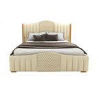 STRATA FURNITUR Sheesham Wood Queen Size Platfrom Bed with Box Storage and Upholstered Headboard | Stylish Wooden Double Bed Cot Palang Furniture for Bedroom, Hotels, Living Room, and Home (Beige)