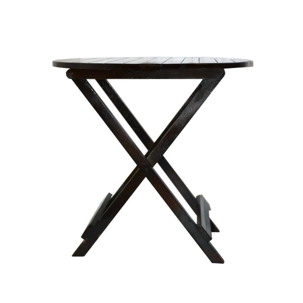 STRATA FURNITURE Sheesham Wood Round Folding Coffee Table Wooden Teapoy Table for Living Room Home Office - (Black Finish)