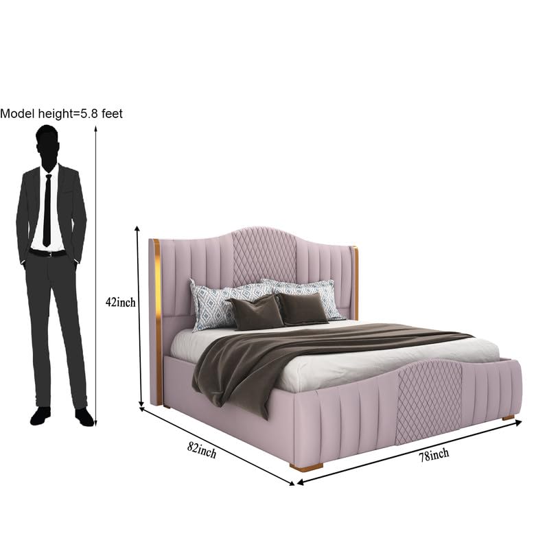 STRATA FURNITUR Sheesham Wood King Size Platfrom Bed with Box Storage and Upholstered Headboard | Stylish Wooden Double Bed Cot Palang Furniture for Bedroom, Hotels, Living Room, Home (Light Purple)
