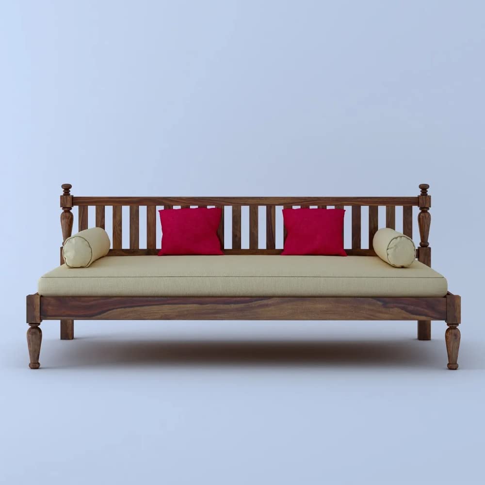 Strata Furniture Solid Sheesham Wood Diwan Bed For Home And Living Room Wooden Deewan Bed (Light Walnut), 2 Seater