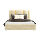 STRATA FURNITUR Sheesham Wood Queen Size Platfrom Bed with Box Storage and Upholstered Headboard | Modern Wooden Double Bed Cot Palang Furniture for Bedroom, Hotels, Living Room, and Home (Beige)