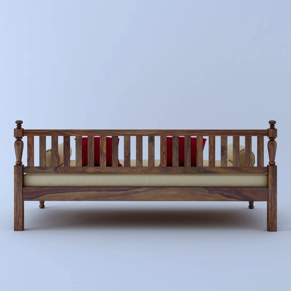 Strata Furniture Solid Sheesham Wood Diwan Bed For Home And Living Room Wooden Deewan Bed (Light Walnut), 2 Seater