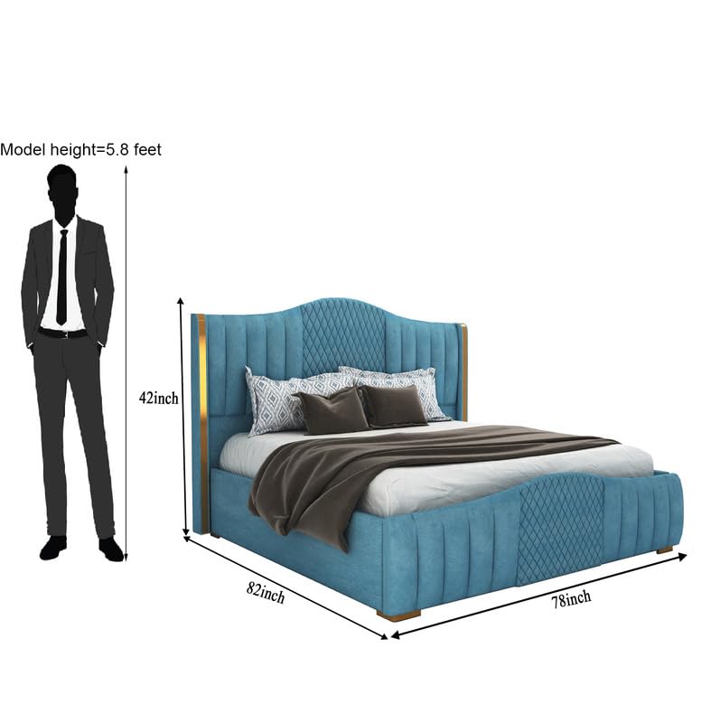 STRATA FURNITUR  Sheesham Wood King Size Platfrom Bed with Box Storage and Upholstered Headboard | Stylish Wooden Double Bed Cot Palang Furniture for Bedroom, Hotels, Living Room, and Home (Blue)