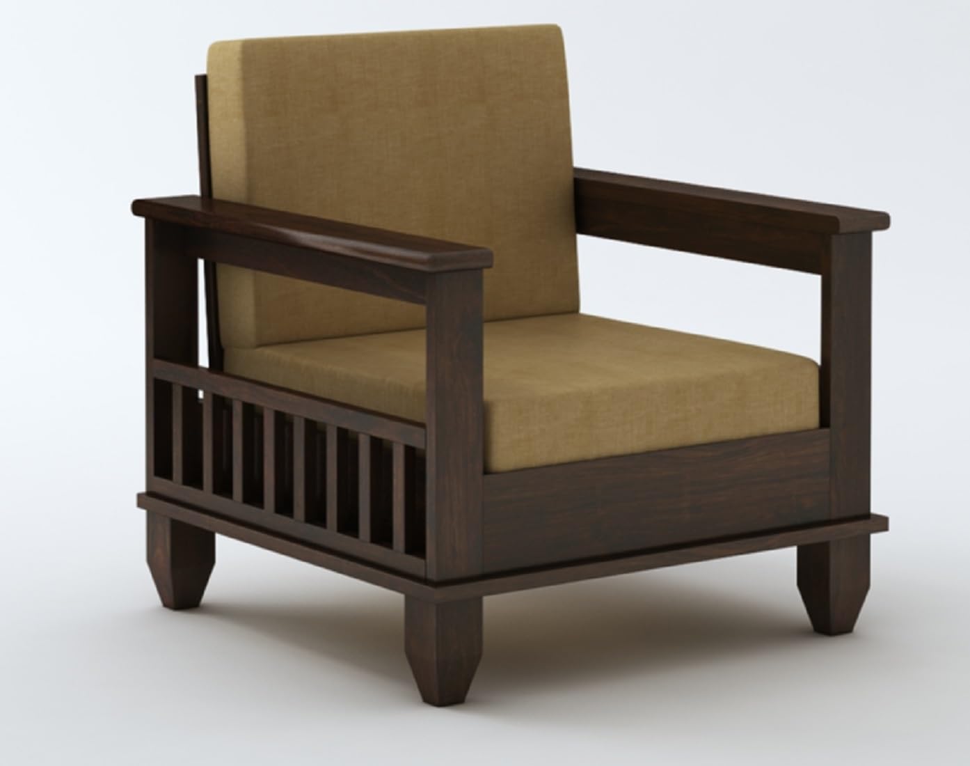 STRATA FURNITURE Sheesham Wood 5 Seater Sofa Set for Living Room Office Hall Solid Wooden 3+1+1 Seater Sofa Set Furniture (Walnut Finish)