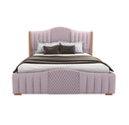 STRATA FURNITUR Sheesham Wood Queen Size Platfrom Bed with Box Storage and Upholstered Headboard | Stylish Wooden Double Bed Cot Palang Furniture for Bedroom, Hotels, Living Room, Home (Light Purple)