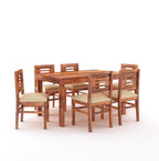 STRATA FURNITURE Solid Sheesham Wood 6 Seater Dining Table Set with Cushioned Chairs - 6 Chairs and 1 Table Dining Set for Dining Room Living Room Home Office Hotels Restaurant (Honey Finish)