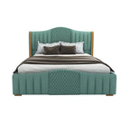 STRATA FURNITUR Sheesham Wood Queen Size Platfrom Bed with Box Storage and Upholstered Headboard | Stylish Wooden Double Bed Cot Palang Furniture for Bedroom, Hotel, Living Room, and Home (Greendust)