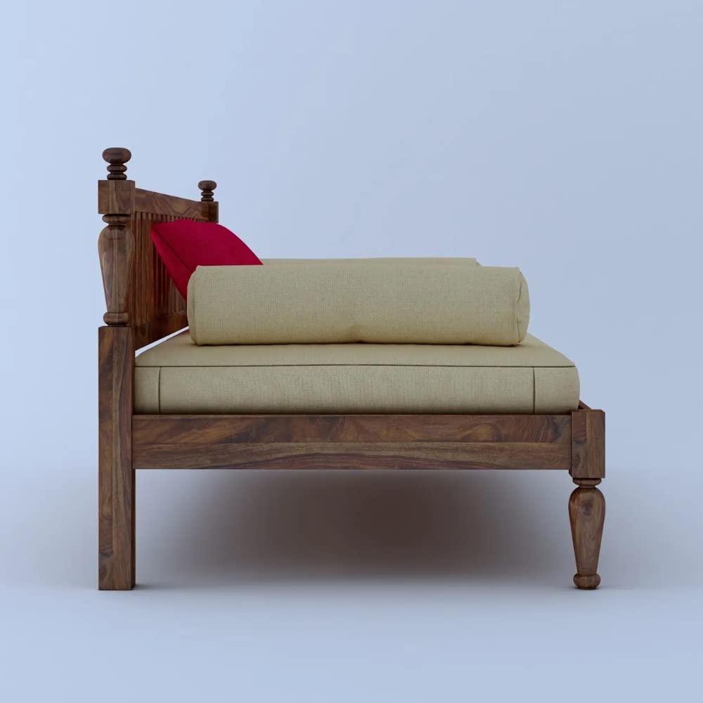 Strata Furniture Solid Sheesham Wood Diwan Bed For Home And Living Room Wooden Deewan Bed (Light Walnut), 2 Seater