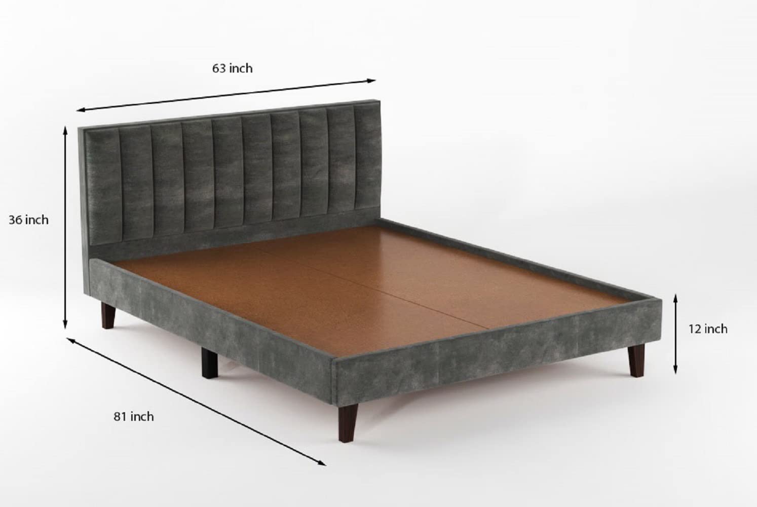 STRATA FURNITURE Wooden Queen Size Bed Cot Bed Furniture Upholstered Double Bed for Bedroom Living Room Home - Grey Finish