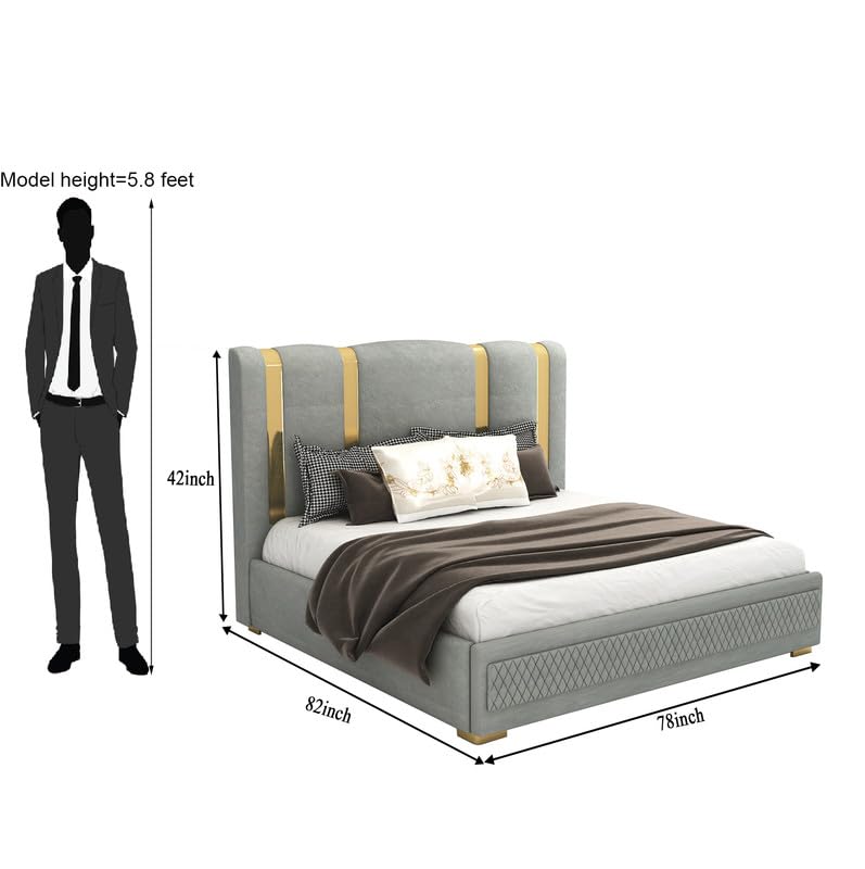 STRATA FURNITUR Sheesham Wood King Size Platfrom Bed with Box Storage and Upholstered Headboard | Modern Wooden Double Bed Cot Palang Furniture for Bedroom, Hotels, Living Room, and Home (Grey)