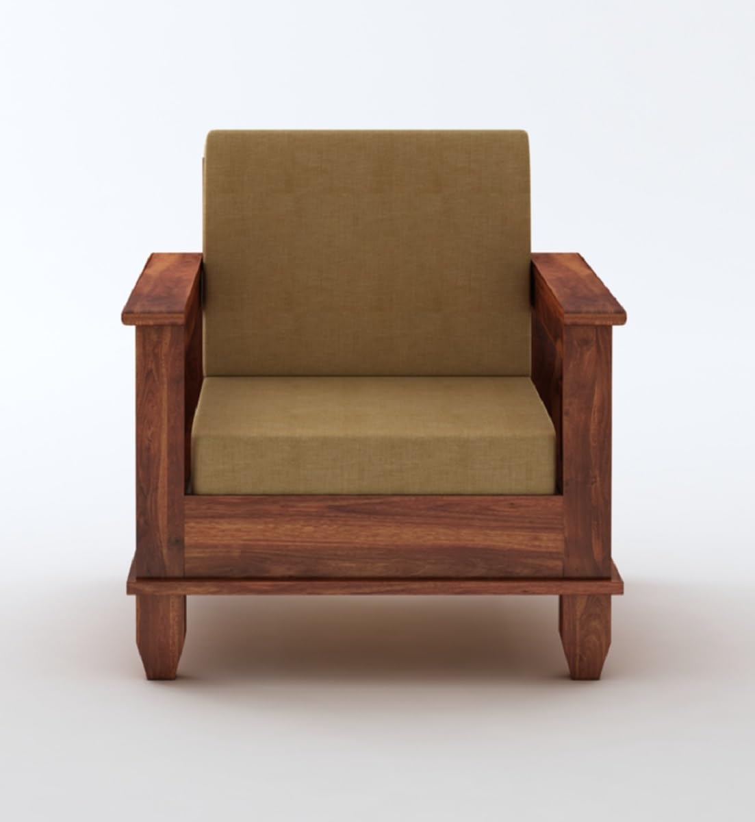 STRATA FURNITURE Sheesham Wood 1 Seater Sofa Set for Living Room Home Office Hall Solid Wooden Single Seater Sofa Set Furniture (Honey Finish)