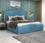 STRATA FURNITUR Sheesham Wood Queen Size Platfrom Bed with Box Storage and Upholstered Headboard | Stylish Wooden Double Bed Cot Palang Furniture for Bedroom, Hotels, Living Room, and Home (Blue)
