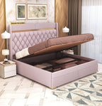 STRATA FURNITUR  Sheesham Wood Queen Size Bed with Hydraulic Box Storage and Upholstery Tufted Headboard | Wooden Double Bed Cot Palang Furniture for Bedroom, Hotels, Living Room, Home (Light Purple)